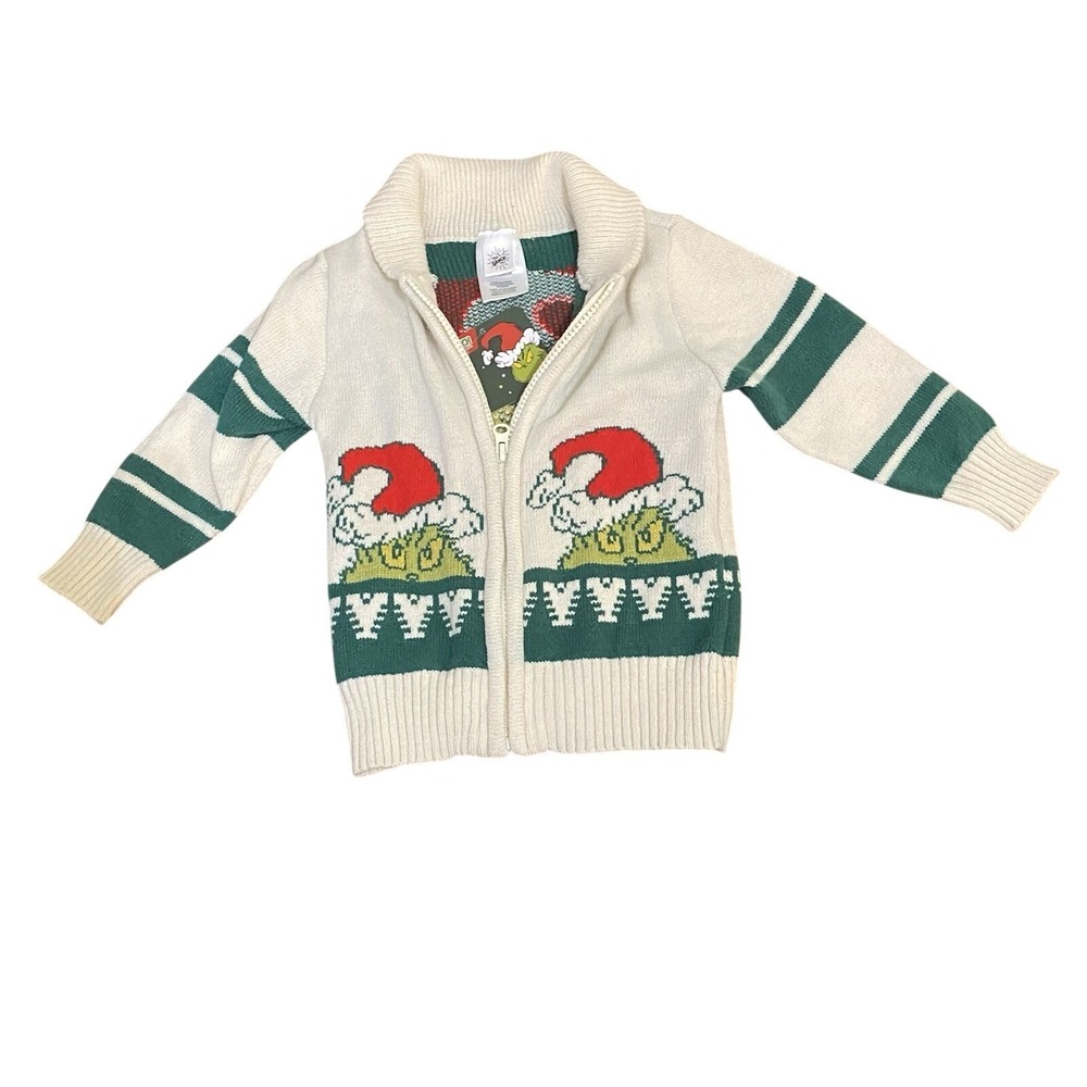 The Grinch‎ Full Zip Cardigan Size 2T Christmas Ugly Sweater Toddler Child